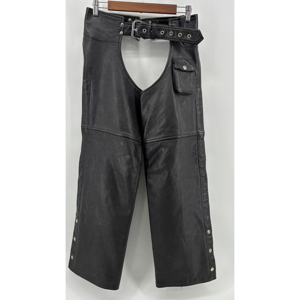 Vance Leathers Motorcycle Chaps Mens Black Adjustable Belt Snap Hem XS C 5896